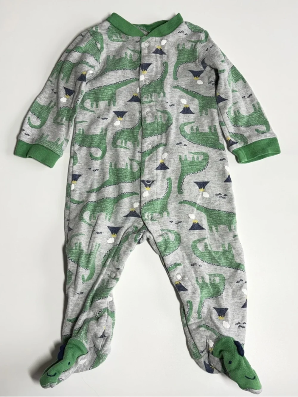 Bundle of Carter’s Baby Footie Pajamas Size 9 Months Fall Pumpkin Dino Stripes - Picture 7 of 15